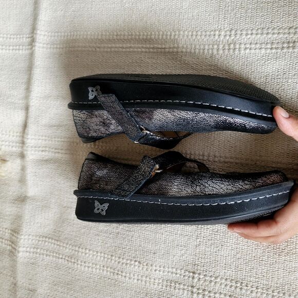 ALEGRIA DAYNA ICE ICE BABY leather clogs METALLIC SILVER BLACK Size 6.5 36 - Picture 5 of 7